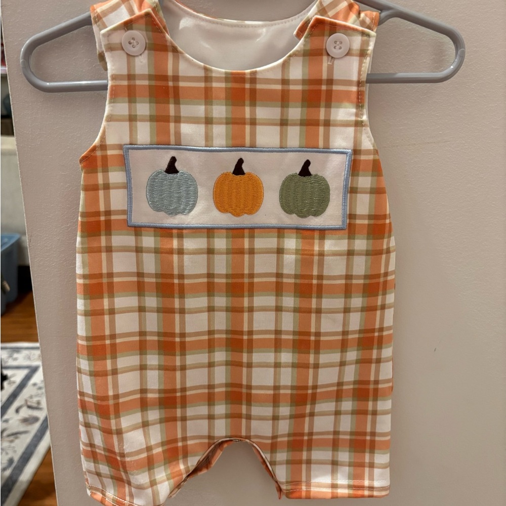 Newborn Baby Jon Jon  Romper with Pumpkin Embroidery